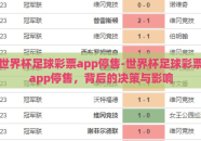 世界杯足球彩票app停售-世界杯足球彩票app停售，背后的决策与影响