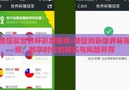 微信买世界杯彩票视频-微信购彩世界杯视频，数字时代的娱乐与风险并存