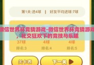 微信世界杯竞猜游戏-微信世界杯竞猜游戏，社交狂欢下的竞技与乐趣