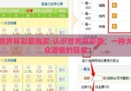 世界杯彩票购买-认识世界杯彩票，一种大众激情的延续