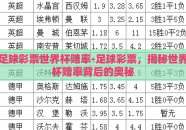足球彩票世界杯赔率-足球彩票，揭秘世界杯赔率背后的奥秘