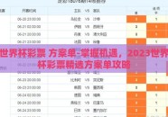 世界杯彩票 方案单-掌握机遇，2023世界杯彩票精选方案单攻略