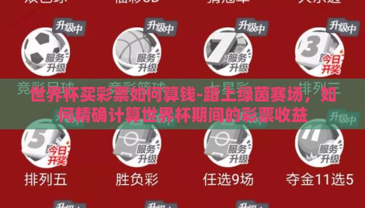 世界杯买彩票如何算钱-踏上绿茵赛场,如何精确计算世界杯期间的彩票收益 世界杯买彩票如何算钱-踏上绿茵赛场,如何精确计算世界杯期间的彩票收益