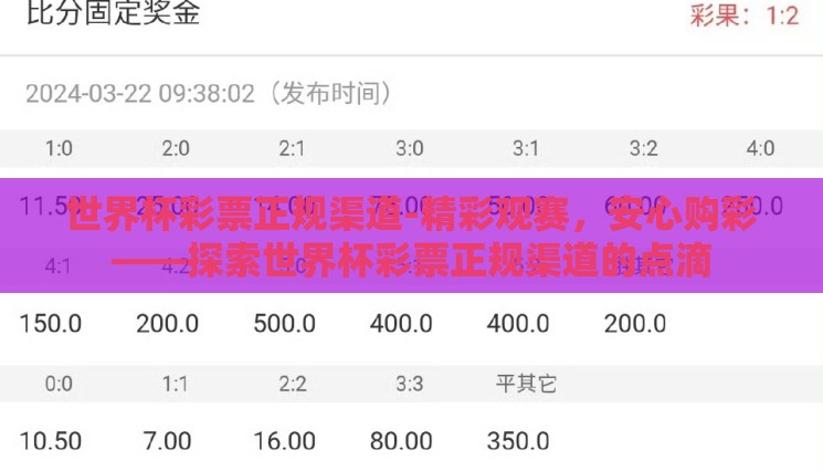 世界杯彩票正规渠道-精彩观赛，安心购彩——探索世界杯彩票正规渠道的点滴