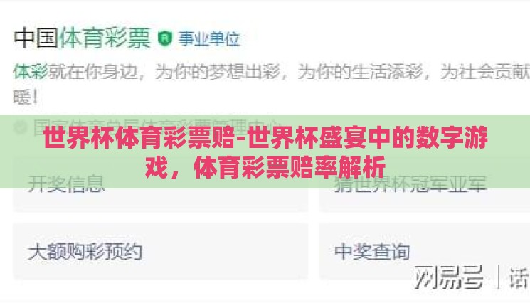 世界杯体育彩票赔-世界杯盛宴中的数字游戏,体育彩票赔率解析 世界杯体育彩票赔-世界杯盛宴中的数字游戏,体育彩票赔率解析