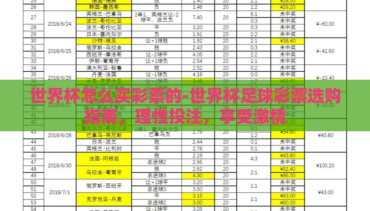 世界杯怎么买彩票的-世界杯足球彩票选购指南,理性投注,享受激情 世界杯怎么买彩票的-世界杯足球彩票选购指南,理性投注,享受激情