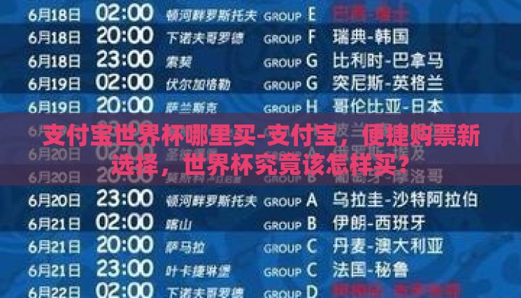支付宝世界杯哪里买-支付宝,便捷购票新选择,世界杯究竟该怎样买? 支付宝世界杯哪里买-支付宝,便捷购票新选择,世界杯究竟该怎样买?