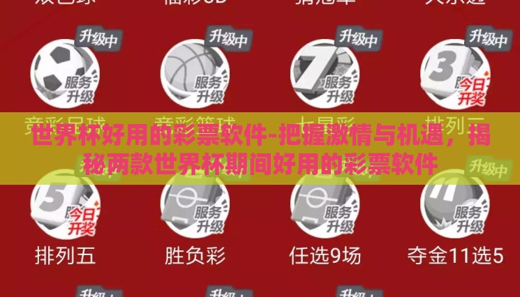 世界杯好用的彩票软件-把握激情与机遇，揭秘两款世界杯期间好用的彩票软件