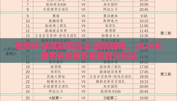 世界杯 体育彩票玩法-深度揭秘，2024年世界杯体育彩票策略与玩法