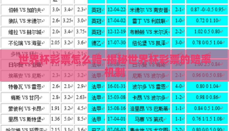 世界杯彩票怎么赔-揭秘世界杯彩票的赔率机制 世界杯彩票怎么赔-揭秘世界杯彩票的赔率机制
