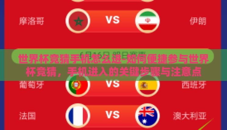 世界杯竞猜手机怎么进-如何便捷参与世界杯竞猜,手机进入的关键步骤与注意点 世界杯竞猜手机怎么进-如何便捷参与世界杯竞猜,手机进入的关键步骤与注意点