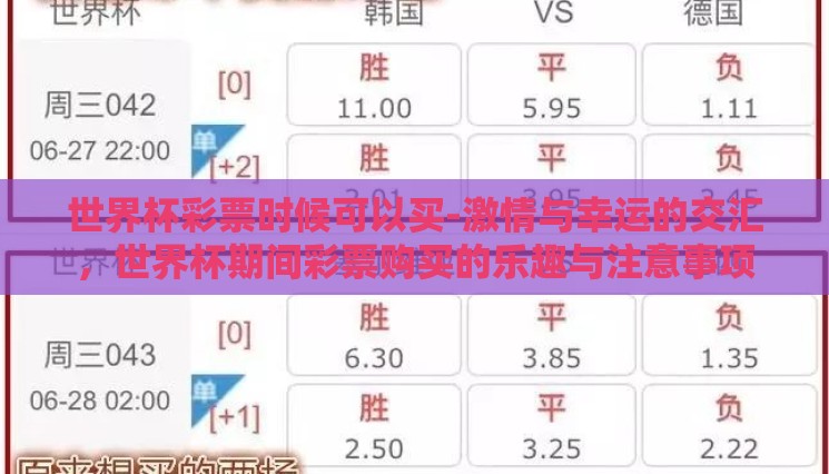 世界杯彩票时候可以买-激情与幸运的交汇,世界杯期间彩票购买的乐趣与注意事项 世界杯彩票时候可以买-激情与幸运的交汇,世界杯期间彩票购买的乐趣与注意事项