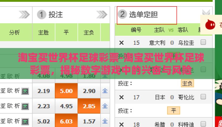 淘宝买世界杯足球彩票-淘宝买世界杯足球彩票，揭秘数字游戏中的兴奋与风险