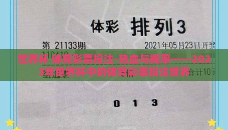 世界杯 体育彩票投注-热血与概率——2023年世界杯中的体育彩票投注世界