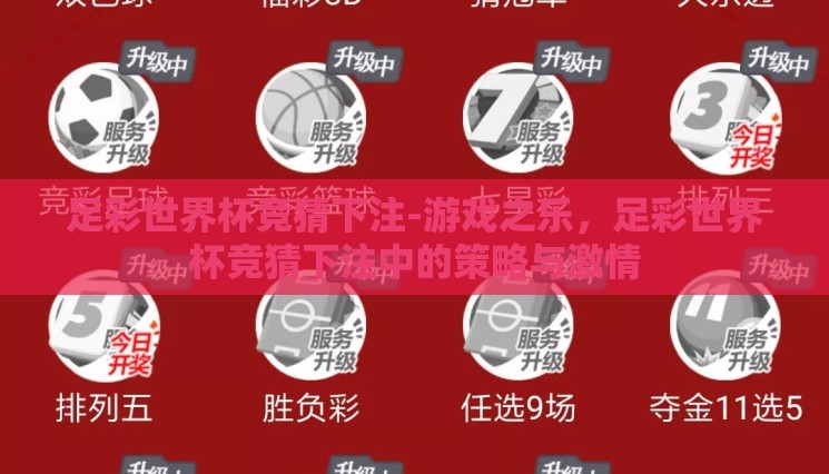 足彩世界杯竞猜下注-游戏之乐，足彩世界杯竞猜下注中的策略与激情