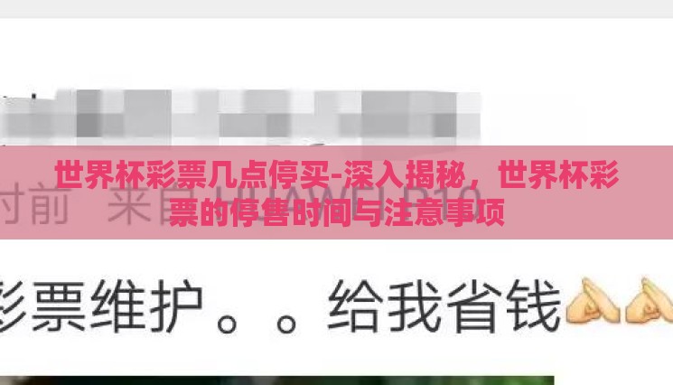 世界杯彩票几点停买-深入揭秘，世界杯彩票的停售时间与注意事项